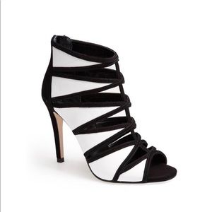 Ivanka Trump Derry Open Toe Booties Black/White